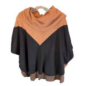Cowl Neck Poncho Sweater Womens S/M Brown Black Colorblock City Winter Oversized
